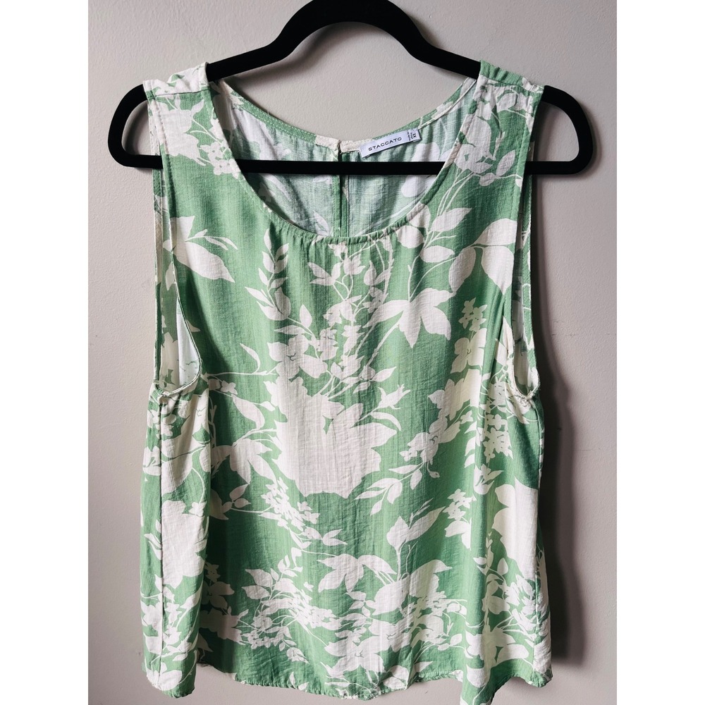 Staccato Green Floral Sleeveless Rayon Nylon Scoop Neck minimalist career casual